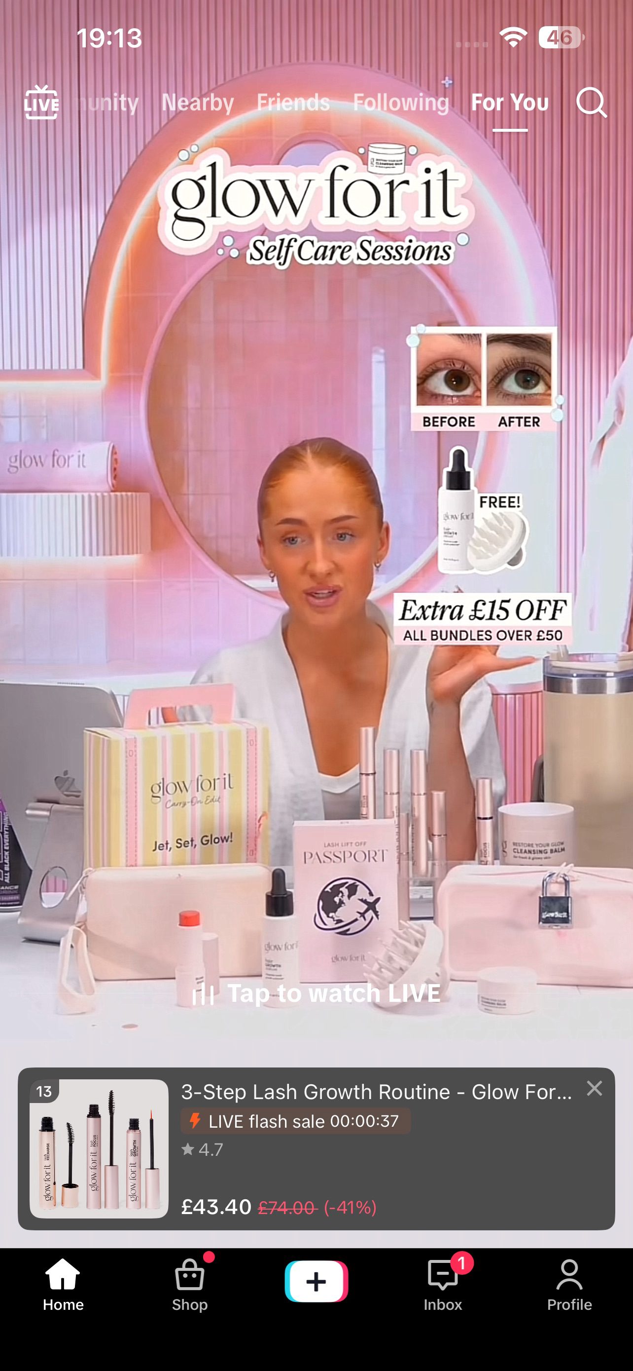 Glow For It TikTok LIVE with the host walking through a lash routine