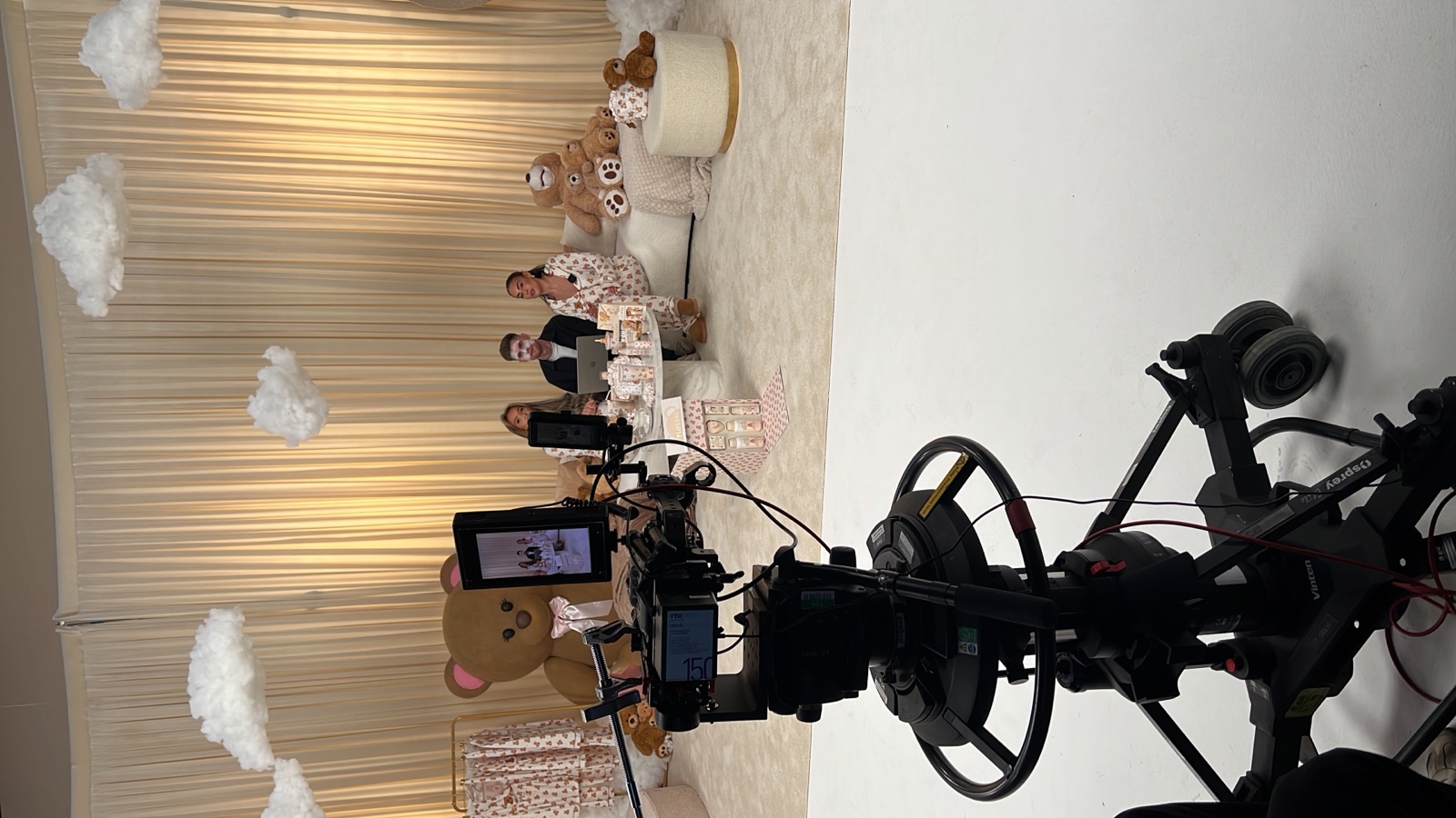 Presenters mid-show on a teddy-bear themed LIVE set