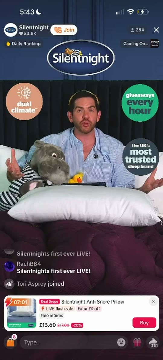 Screenshot of a Silentnight TikTok LIVE broadcast on launch day