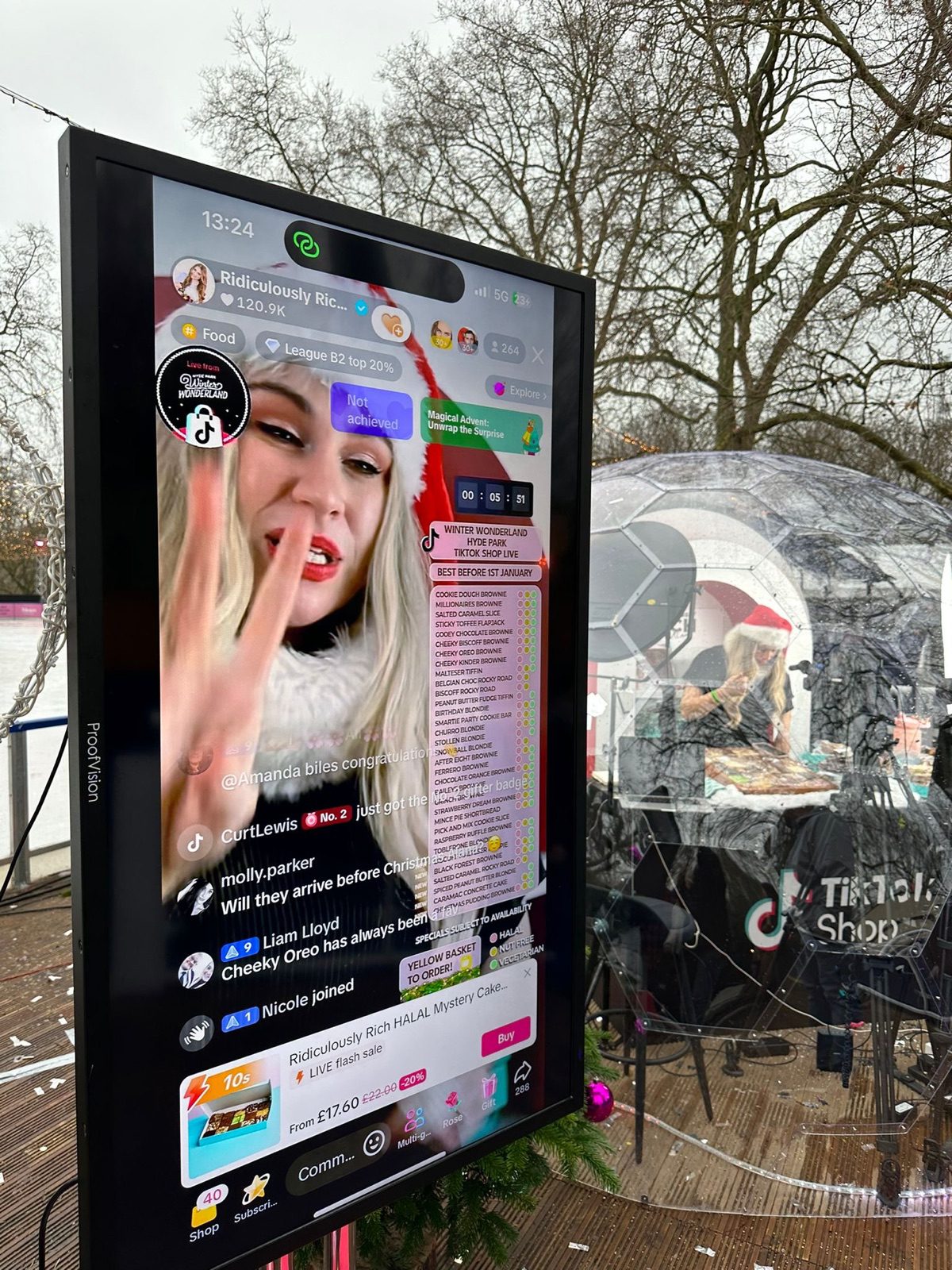 A TikTok Shop LIVE broadcasting from a dome at Hyde Park Winter Wonderland